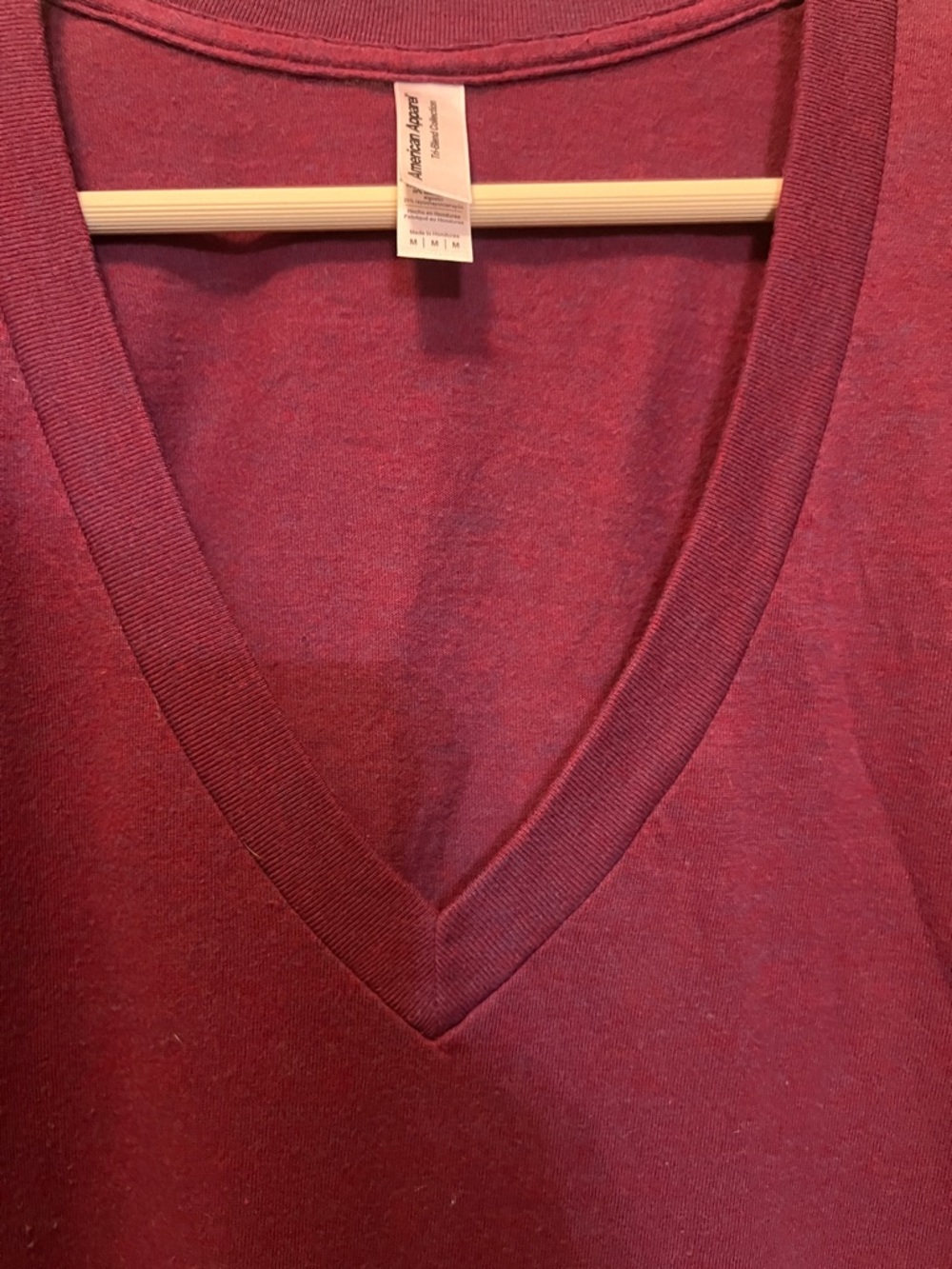 American Apparel Deep Burgundy V-Neck Short Sleeve Tee - Picture 5 of 6